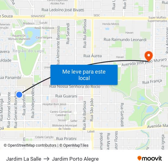 Jardim La Salle to Jardim Porto Alegre map