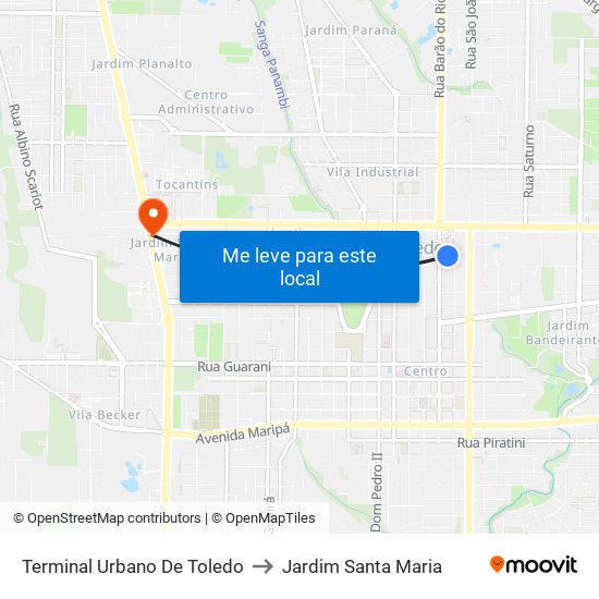 Terminal Urbano De Toledo to Jardim Santa Maria map