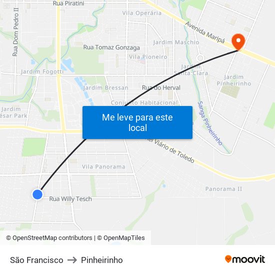 São Francisco to Pinheirinho map
