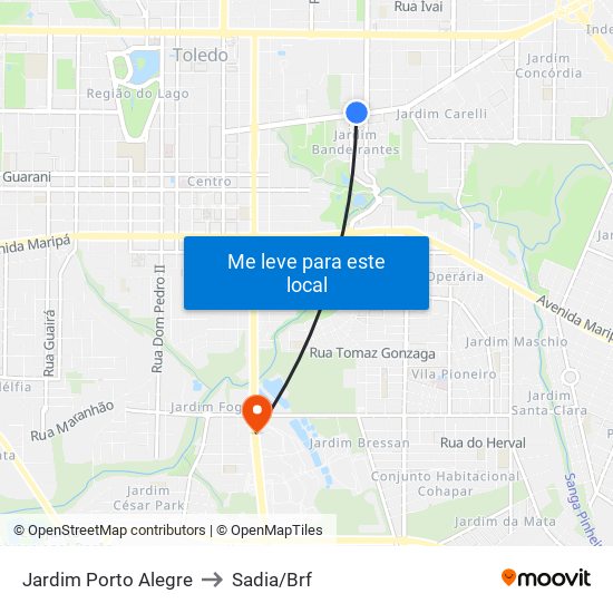 Jardim Porto Alegre to Sadia/Brf map