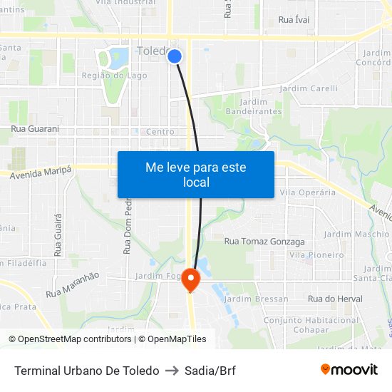 Terminal Urbano De Toledo to Sadia/Brf map