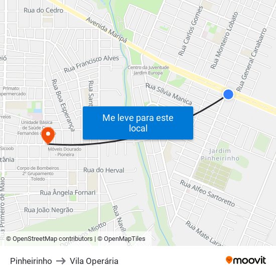 Pinheirinho to Vila Operária map