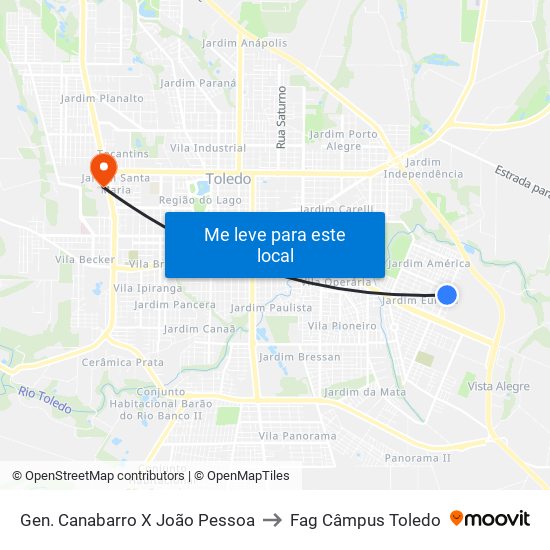 Gen. Canabarro X João Pessoa to Fag Câmpus Toledo map