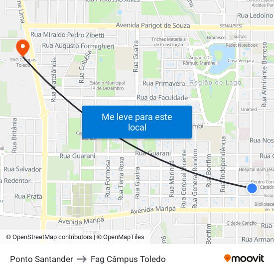 Ponto Santander to Fag Câmpus Toledo map