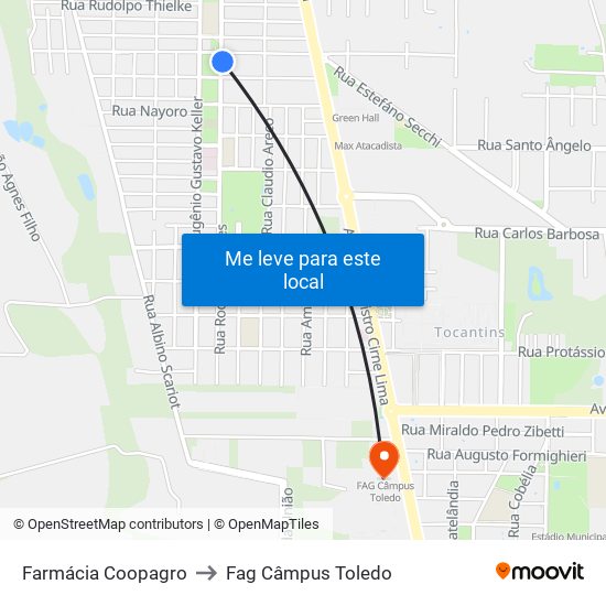 Farmácia Coopagro to Fag Câmpus Toledo map
