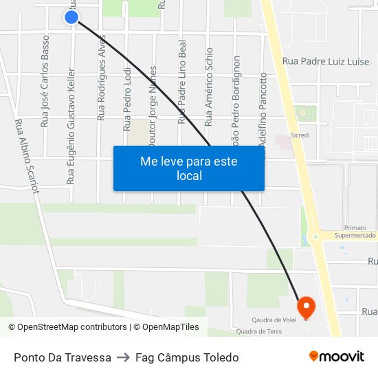Ponto Da Travessa to Fag Câmpus Toledo map