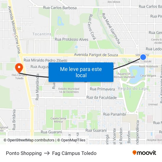 Ponto Shopping to Fag Câmpus Toledo map