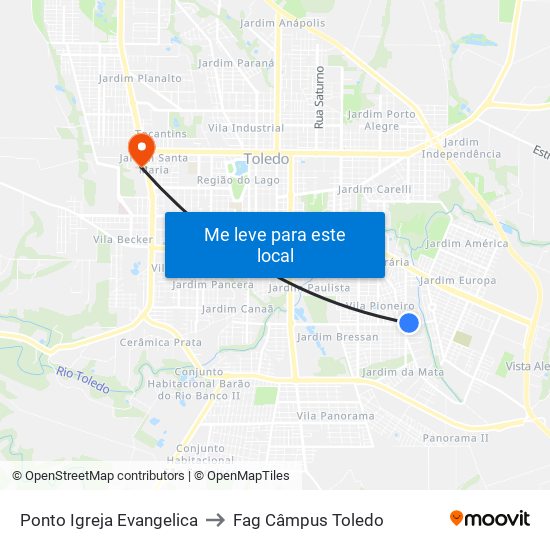 Ponto Igreja Evangelica to Fag Câmpus Toledo map