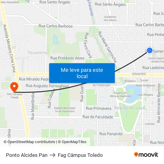 Ponto Alcides Pan to Fag Câmpus Toledo map