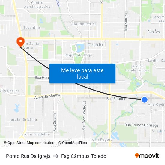 Ponto Rua Da Igreja to Fag Câmpus Toledo map