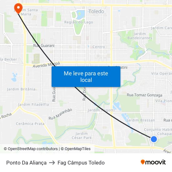 Ponto Da Aliança to Fag Câmpus Toledo map