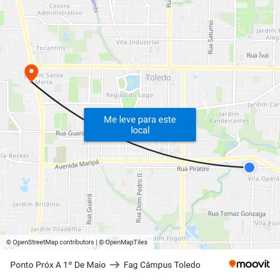 Ponto Próx A 1º De Maio to Fag Câmpus Toledo map