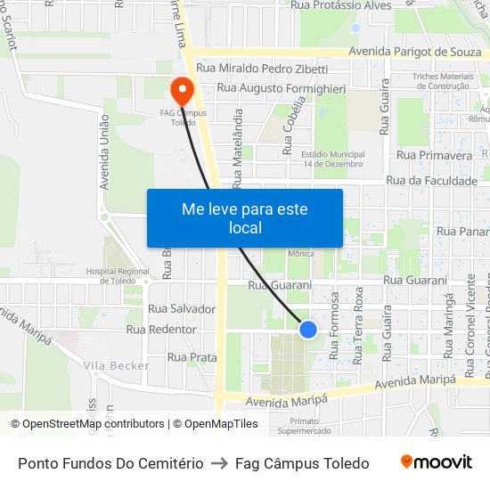 Ponto Fundos Do Cemitério to Fag Câmpus Toledo map