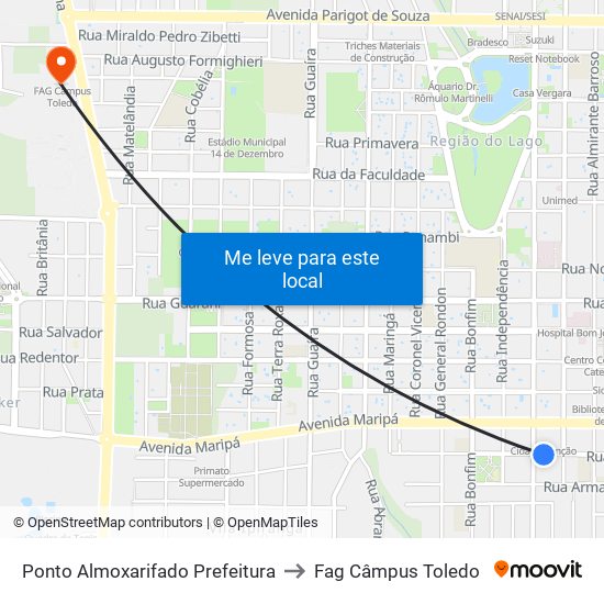 Ponto Almoxarifado  Prefeitura to Fag Câmpus Toledo map