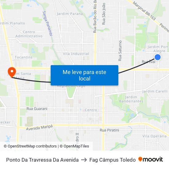 Ponto Da Travressa Da Avenida to Fag Câmpus Toledo map