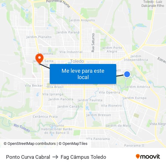 Ponto Curva Cabral to Fag Câmpus Toledo map