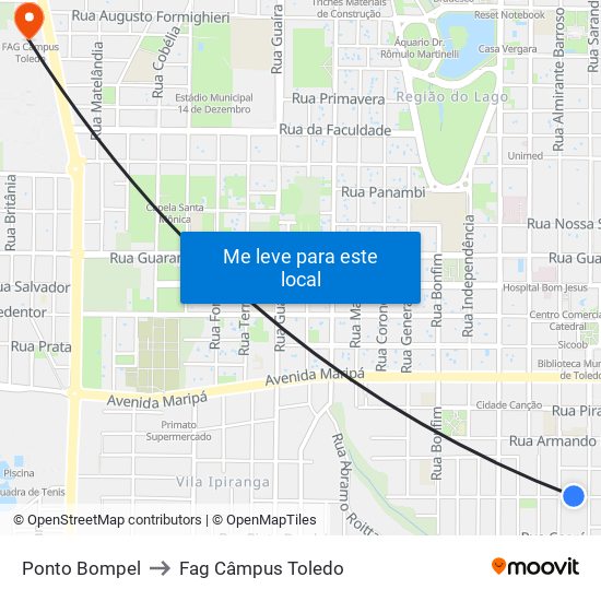 Ponto Bompel to Fag Câmpus Toledo map