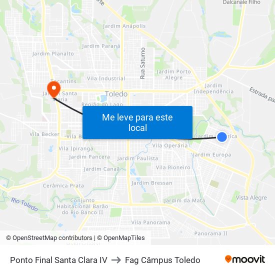 Ponto Final Santa Clara IV to Fag Câmpus Toledo map