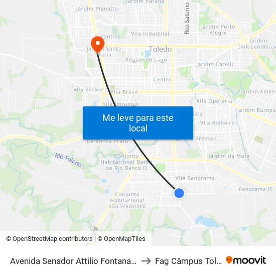 Avenida Senador Attilio Fontana, 7113 to Fag Câmpus Toledo map