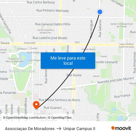Associaçao De Moradores to Unipar Campus II map