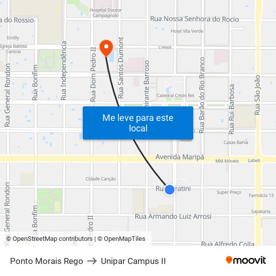 Ponto Morais Rego to Unipar Campus II map