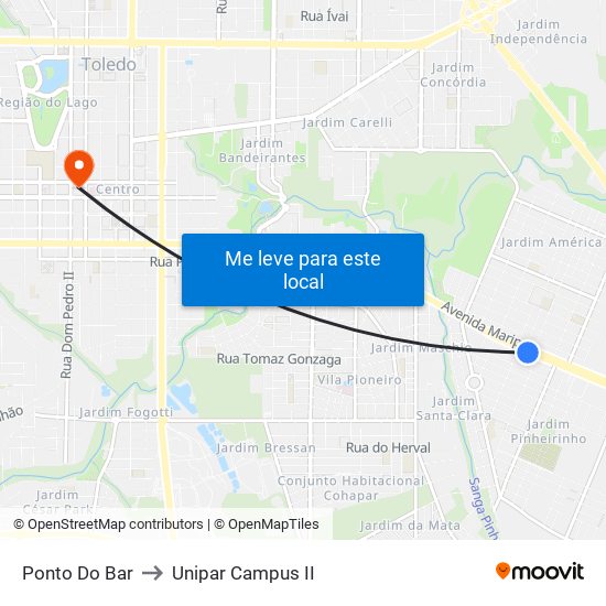 Ponto Do Bar to Unipar Campus II map