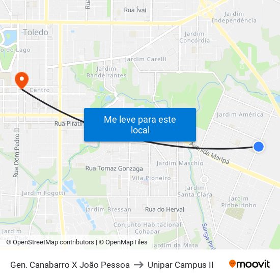 Gen. Canabarro X João Pessoa to Unipar Campus II map
