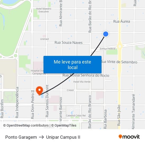 Ponto Garagem to Unipar Campus II map