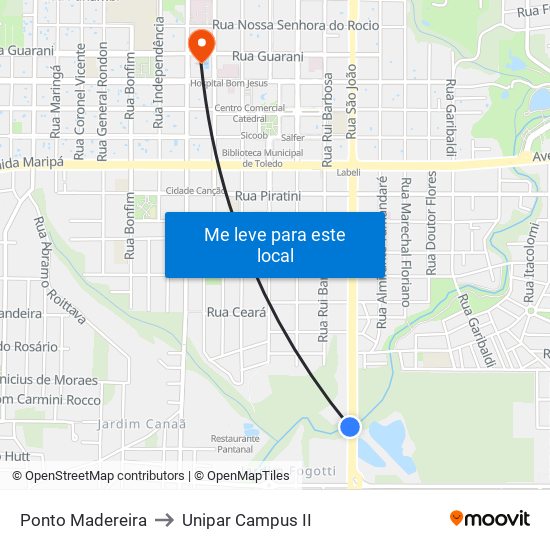 Ponto Madereira to Unipar Campus II map