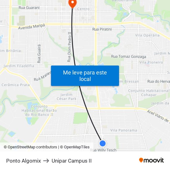 Ponto Algomix to Unipar Campus II map