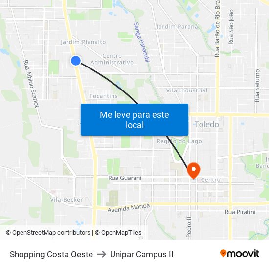 Shopping Costa Oeste to Unipar Campus II map