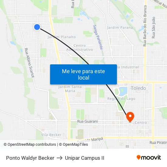 Ponto Waldyr Becker to Unipar Campus II map