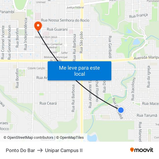 Ponto Do Bar to Unipar Campus II map