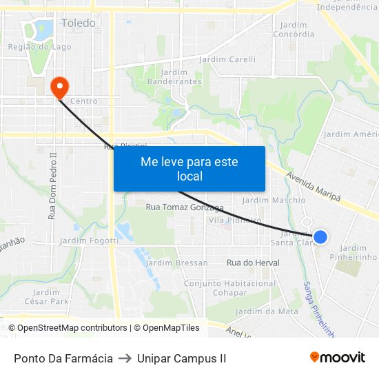 Ponto Da Farmácia to Unipar Campus II map