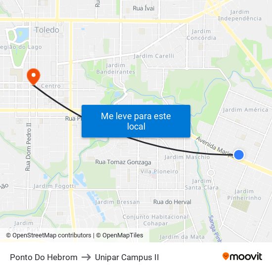 Ponto Do Hebrom to Unipar Campus II map