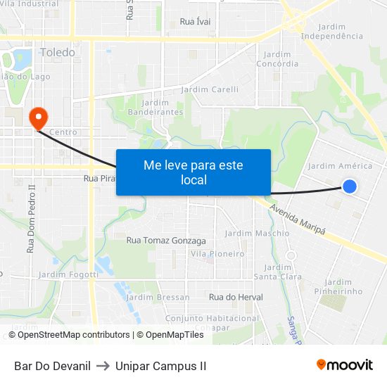 Bar Do Devanil to Unipar Campus II map