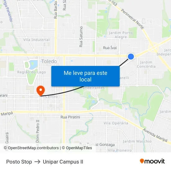 Posto Stop to Unipar Campus II map