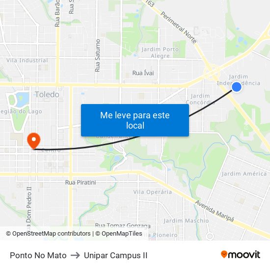 Ponto No Mato to Unipar Campus II map
