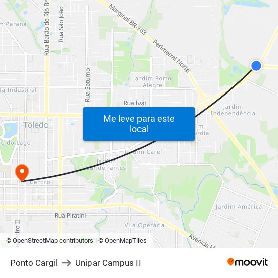 Ponto Cargil to Unipar Campus II map