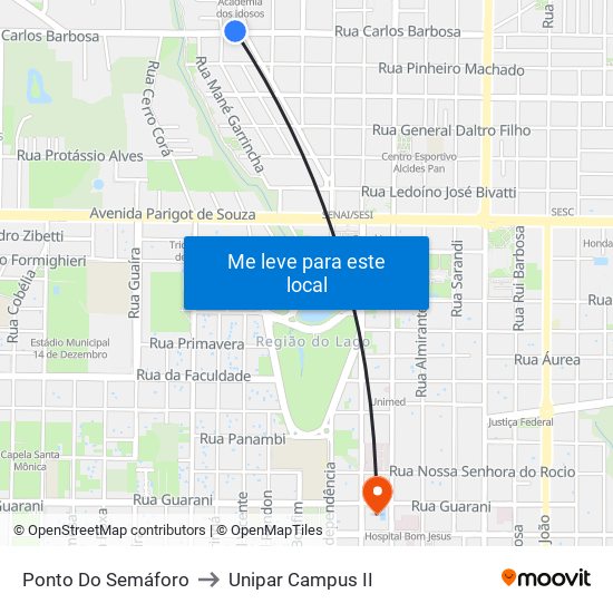 Ponto Do Semáforo to Unipar Campus II map