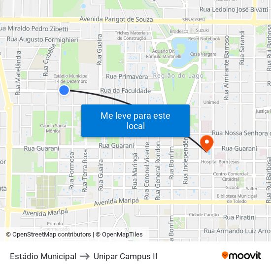 Estádio Municipal to Unipar Campus II map