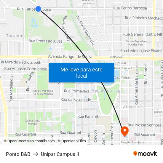 Ponto B&B to Unipar Campus II map