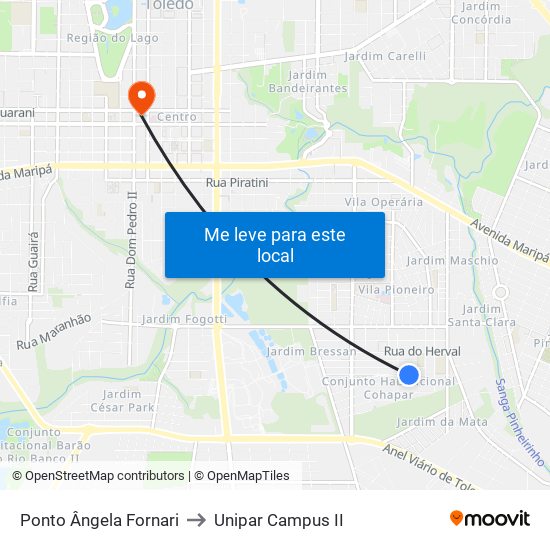 Ponto  Ângela Fornari to Unipar Campus II map