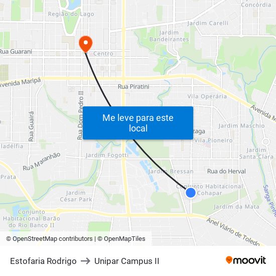 Estofaria Rodrigo to Unipar Campus II map