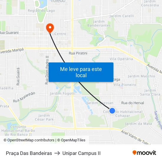 Praça Das Bandeiras to Unipar Campus II map