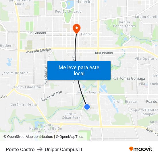 Ponto Castro to Unipar Campus II map