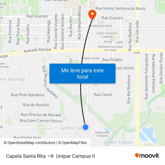 Capela Santa Rita to Unipar Campus II map