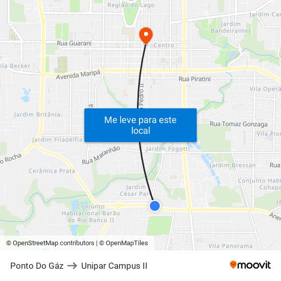 Ponto Do Gáz to Unipar Campus II map