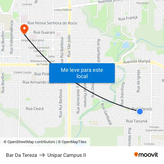 Bar Da Tereza to Unipar Campus II map