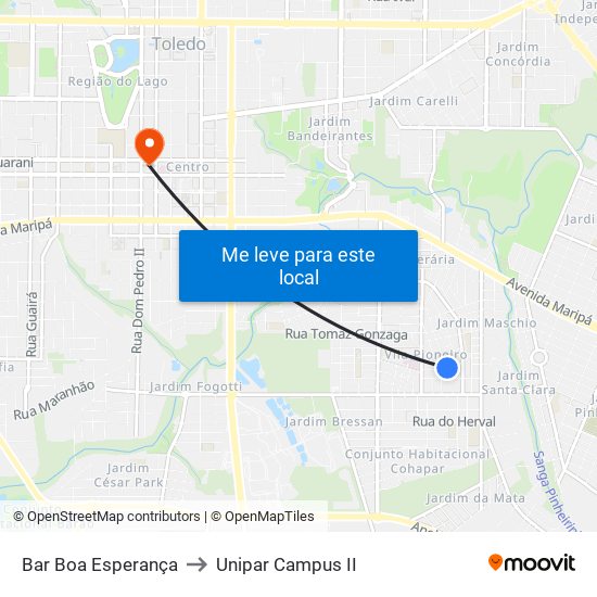 Bar Boa Esperança to Unipar Campus II map